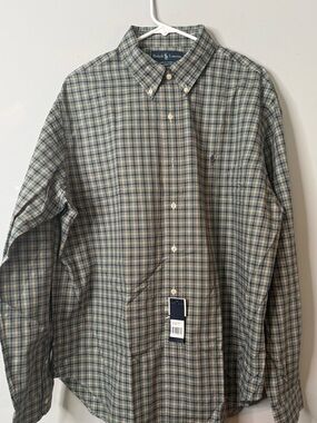 NWT Ralph Lauren Green and Blue Plaid Button-Down Shirt